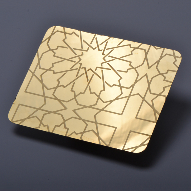 8K Mirror Hairline Etched Embossed PVD Gold Color Decorative Stainless Steel Elevator Sheet